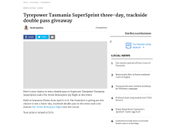 Win a double pass to Supercars Tyrepower Tasmania SuperSprint and a Par Avion Helicopters joy flight at the event