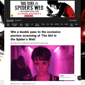 Win a double pass to the exclusive preview screening of ‘The Girl in the Spider’s Web’