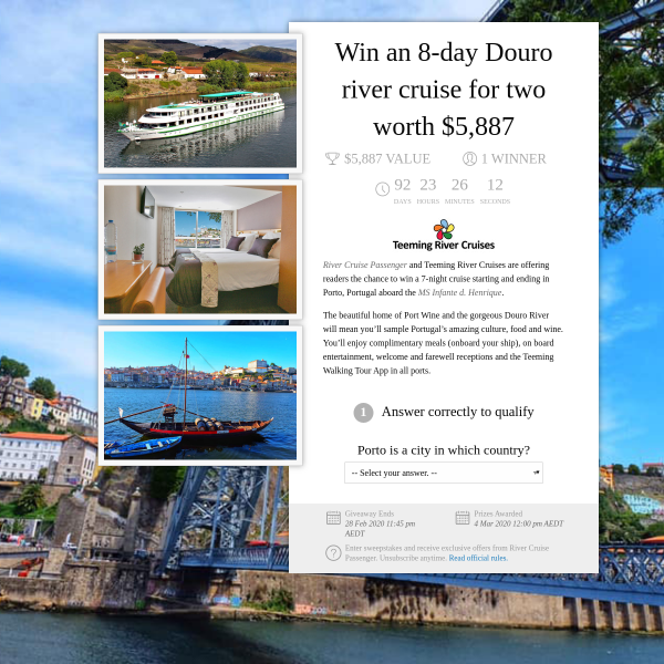 Win a Douro River Cruise for 2