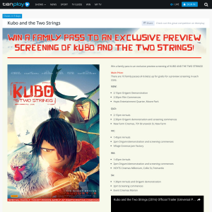 Win a family pass to an exclusive preview screening of 'Kubo & the Two Strings'!