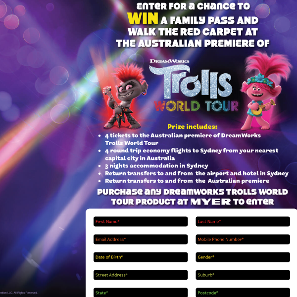 Win a family pass to DreamWorks Trolls World Tour Australian Premiere!