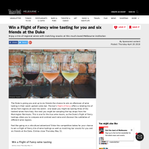 Win a Flight of Fancy wine tasting for you and six friends at the Duke