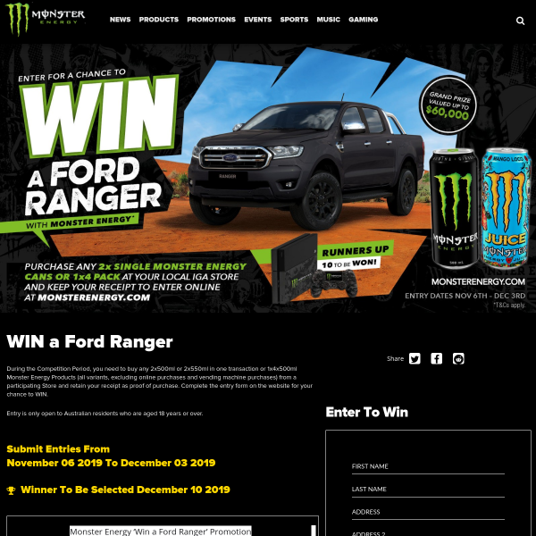 Win a Ford Ranger Car & More
