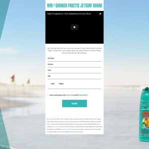 Win a 'Garnier Fructis' branded motorized Jetsurf Board + a 3-hour training session! - Garnier Fructis