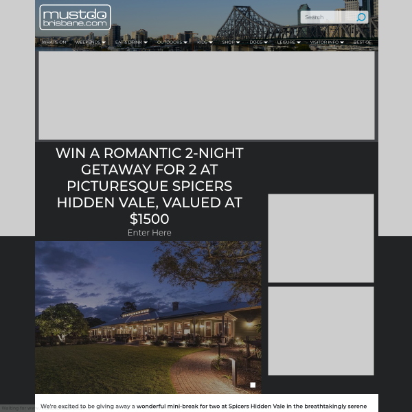 Win a getaway to Spicers Hidden Vale in the Lockyer Valley!