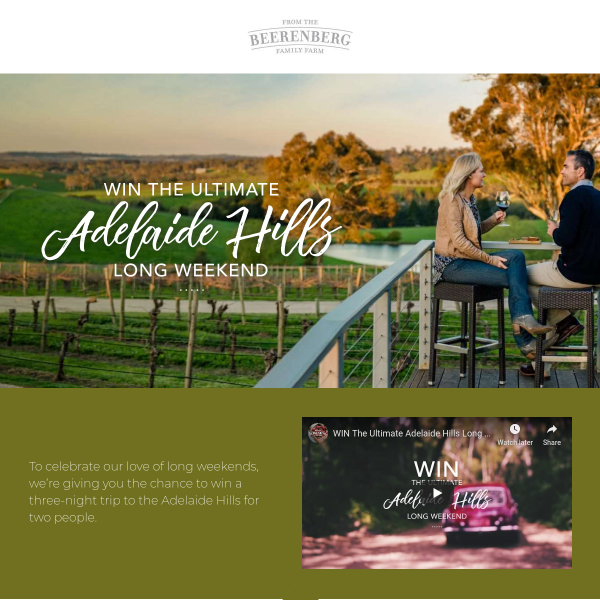 Win a Getaway to the Adelaide Hills for 2