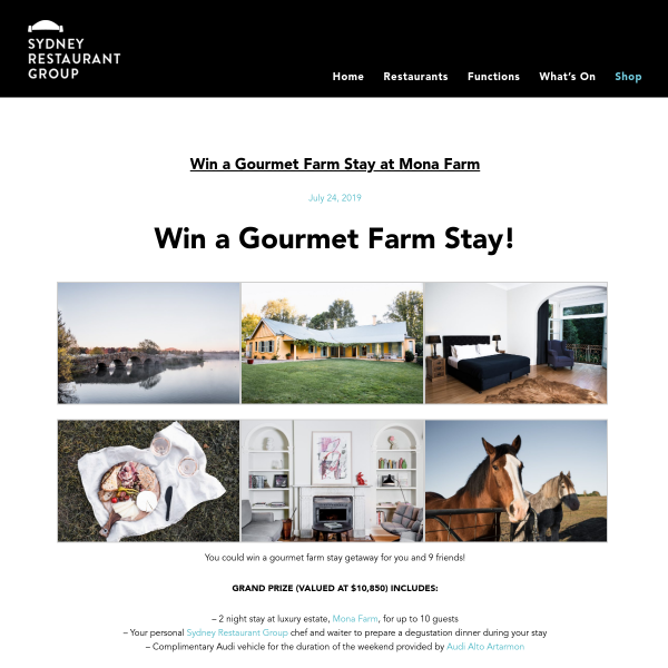 Win a Gourmet Farm Stay for 10