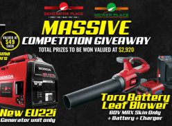 Win a Honda Generator Eu22i or a TORO Blower +Other Prizes!