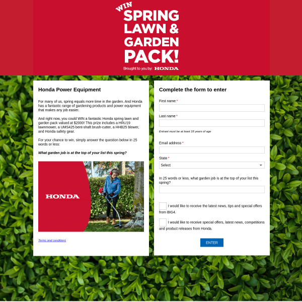 Win a Honda spring lawn & garden pack!