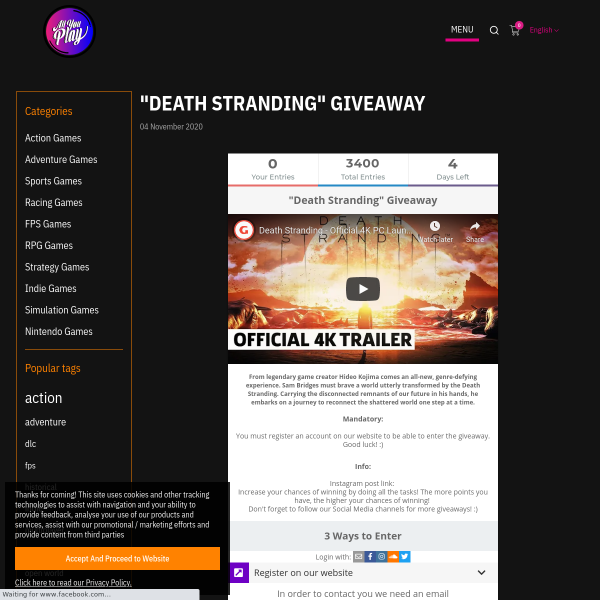 Win a Key of Death Stranding (2020 Pc Game)