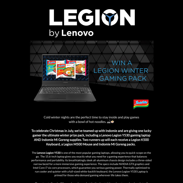 Win a Lenovo Legion Y530 Gaming Laptop or 1 of 2 Keyboard & Mouse Bundles