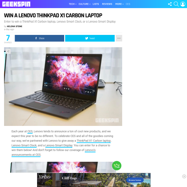 Win a Lenovo ThinkPad X1 Carbon Laptop