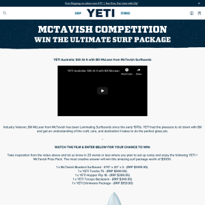 Win a McTavish Bluebird Surfboard & Yeti Package