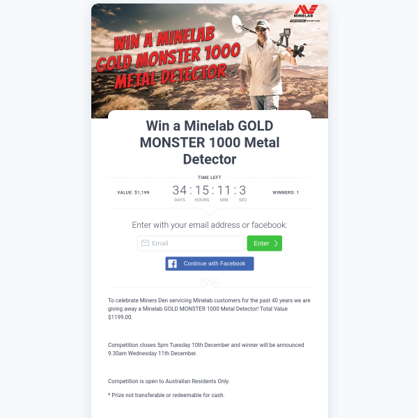 Win a Minelab Gold Monster 1000 Metal Detector