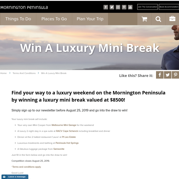 Win a Mornington Peninsula Accommodation & Samsonite Cosmolite Prize Package Worth $8,500