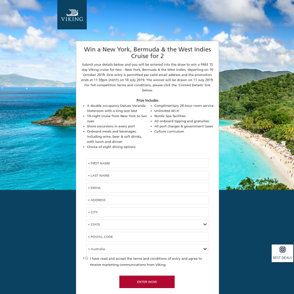 Win a New York, Bermuda & The West Indies Cruise for 2 Worth $9,990