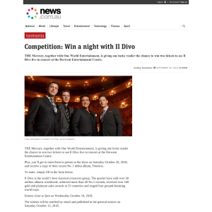 Win a night with Il Divo