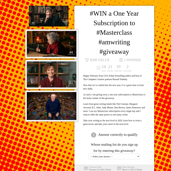 Win a One-Year Masterclass Subscription