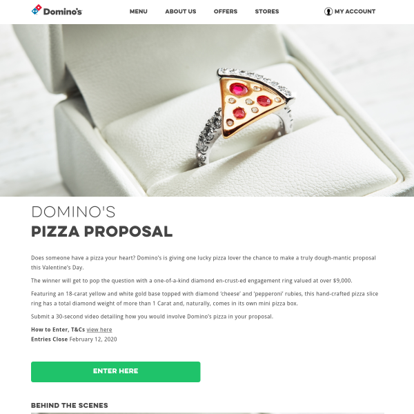 Win a pizza slice engagement ring worth over $9,000!