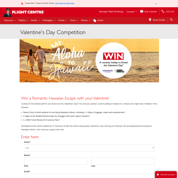 Win a Romantic Hawaiian Escape with your Valentine!