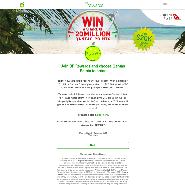 Win a share of 20 Million Qantas Points + $20K worth of BP Gift Cards!