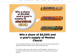 Win a share of $5,000 and a year's supply of Mentos Choco