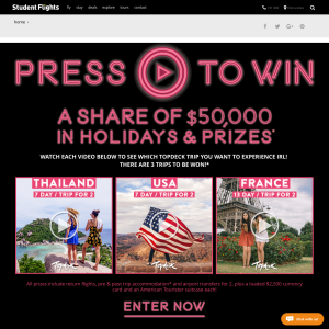 Win a share of $50,000 in holidays & prizes! (18-39 year olds ONLY)
