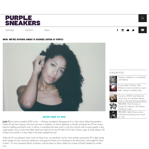 Win a Signed Vinyl Jayda G (Ninja Tune) Purple Sneakers
