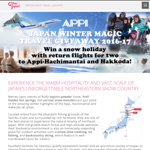 Win a snow holiday with return flights for 2 to Appi-Hachimantai & Hakkoda!