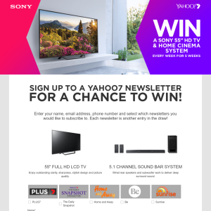 Yahoo7 Win A Sony 55 Hd Tv And Home Cinema System