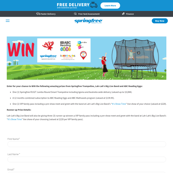 Win a Springfree Jumbo Round Smart Trampoline & ABC/Lah-Lah Big Live Band Package
