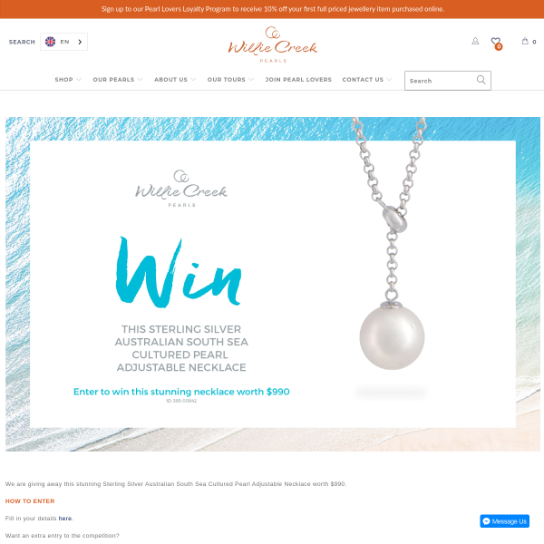 Win a Sterling Silver Australian South Sea Cultured Pearl Adjustable Necklace