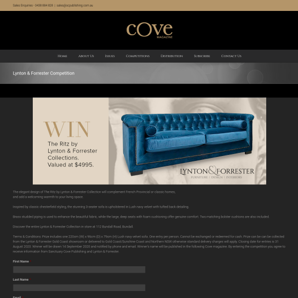Win a stunning Lush navy velvet sofa