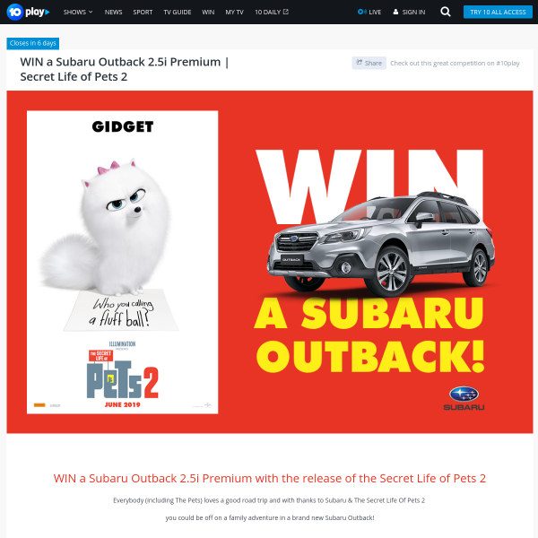 Win a Subaru Outback 2.5i Premium Worth $42,490