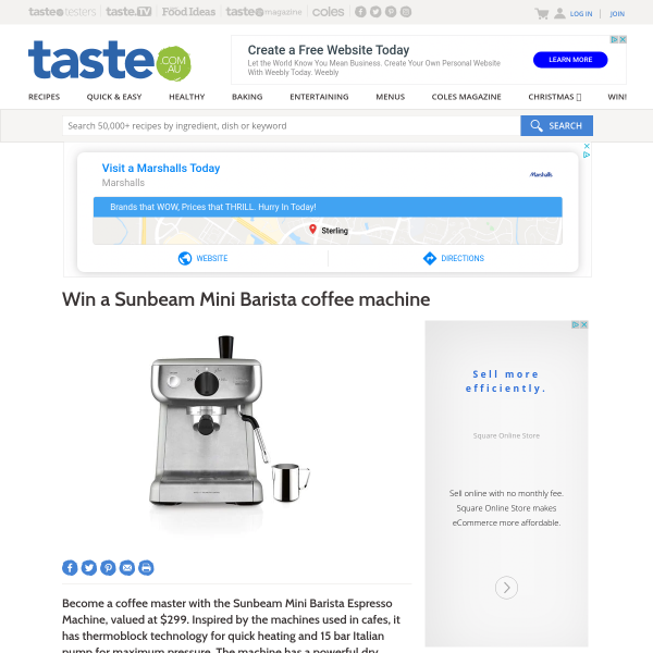 Win a Sunbeam Barista Coffee Machine