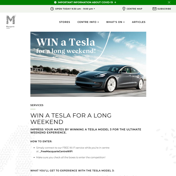 Win a Tesla Model 3 for a long weekend!