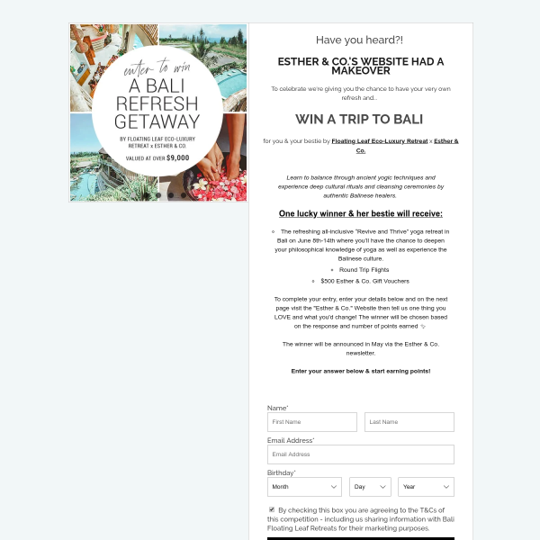 Win a Trip for 2 to Bali