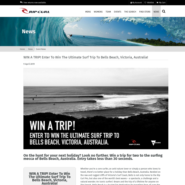Win a Trip for 2 to Bells Beach