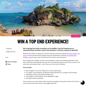 Win a trip for 2 to East Arnhem Land in the NT!