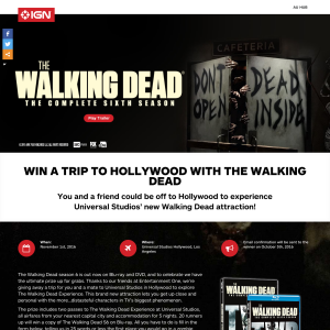 Win a trip for 2 to Hollywood to experience the new 'Walking Dead' attraction!