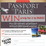 Win a trip for 2 to Paris or 1 of 10 $1,000 travel vouchers!