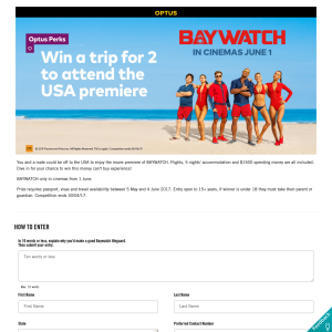 Win a trip for 2 to the USA for the premiere of 'BAYWATCH'! (Optus Customers ONLY)