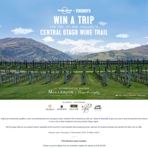 Win a Trip for Two to New Zealand's Central Otago Wine Trail