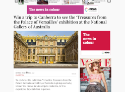 Win a trip to Canberra to see the 'Treasures from the Palace of Versailles' exhibition at the National Gallery of Australia!