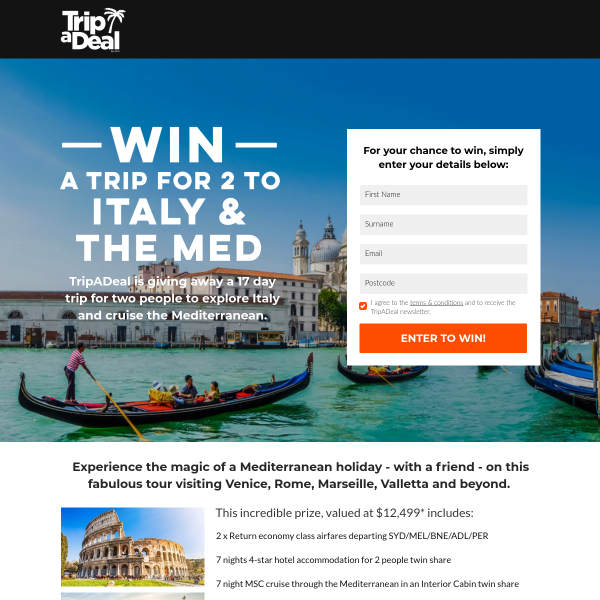 Win a Trip to Italy & Mediterranean Cruise for 2
