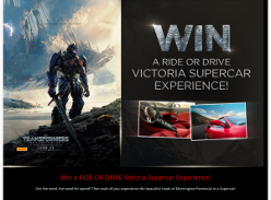 Win a trip to Melbourne for a drive or ride Supercar Experience