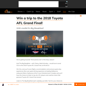 Win a trip to the 2018 Toyota AFL Grand Final