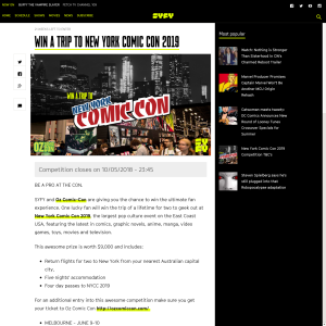 Win a Trip to the 2019 New York Comic Con for 2