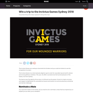 Win a trip to the Invictus Games Sydney 2018