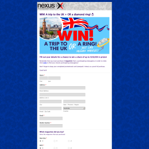 Win a Trip to the UK or a diamond ring